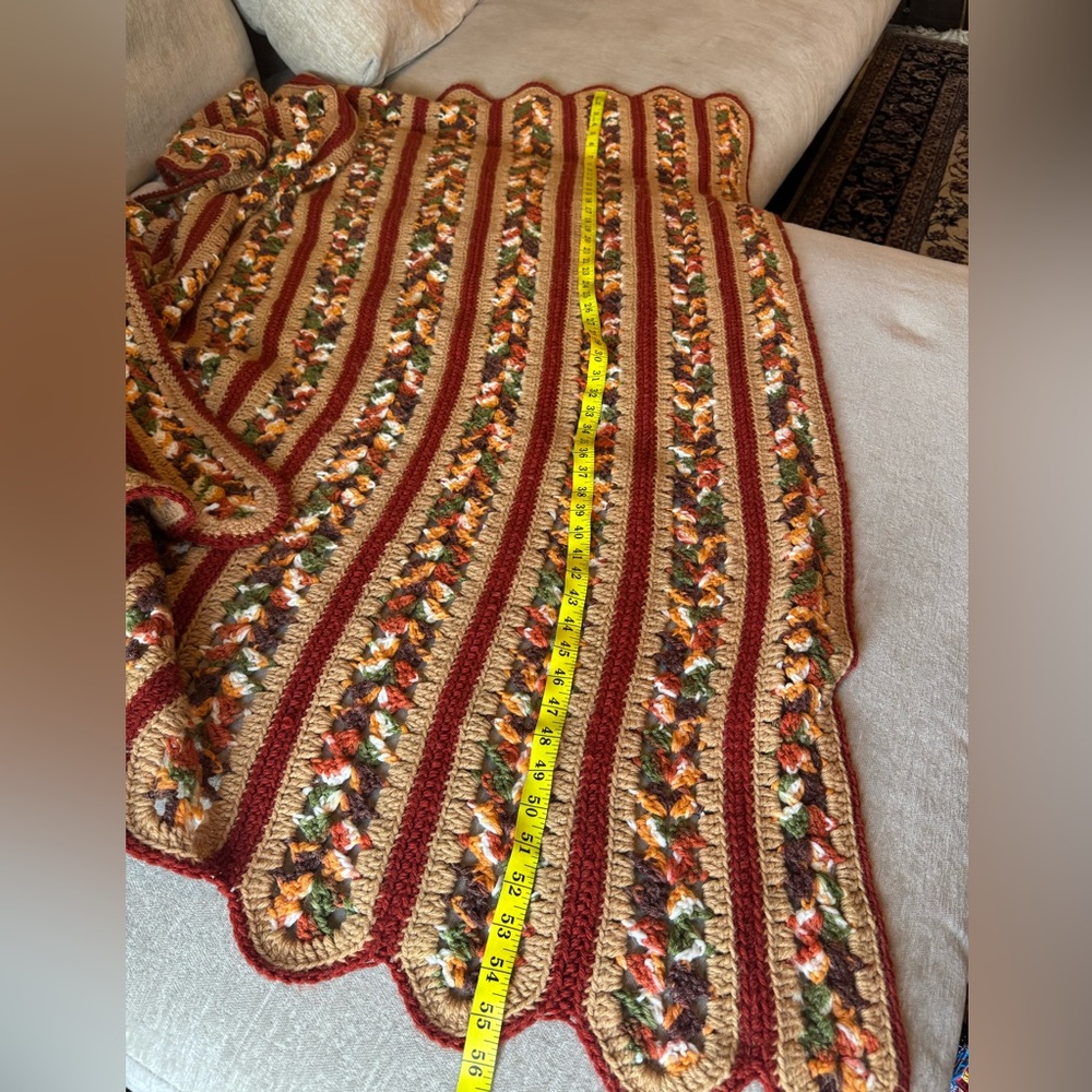 Vintage Handmade Crochet Afghan Blanket Scalloped Granny Stripe Throw Boho Retro - Picture 5 of 6